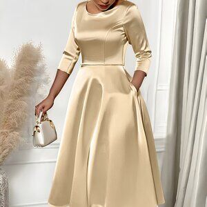 Fashionable And Pure Color Round Neck Dress S to XXL